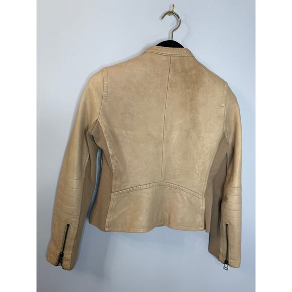 J. Crew Collection Y2K Leather Vintage Motto Zip Jacket Beige Women's 2 - Picture 3 of 13